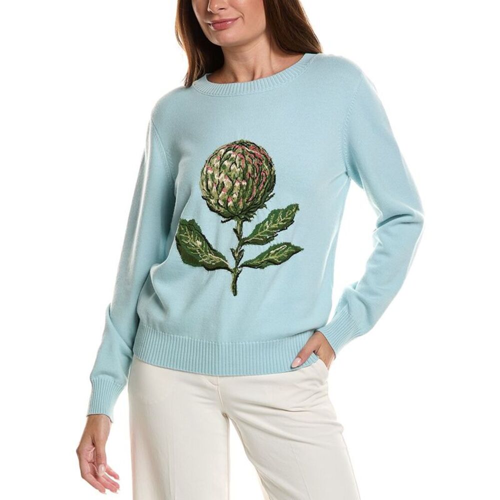 Oscar De La Renta Womens Artichoke Embroidered Jacquard Wool-Blend Sweater,